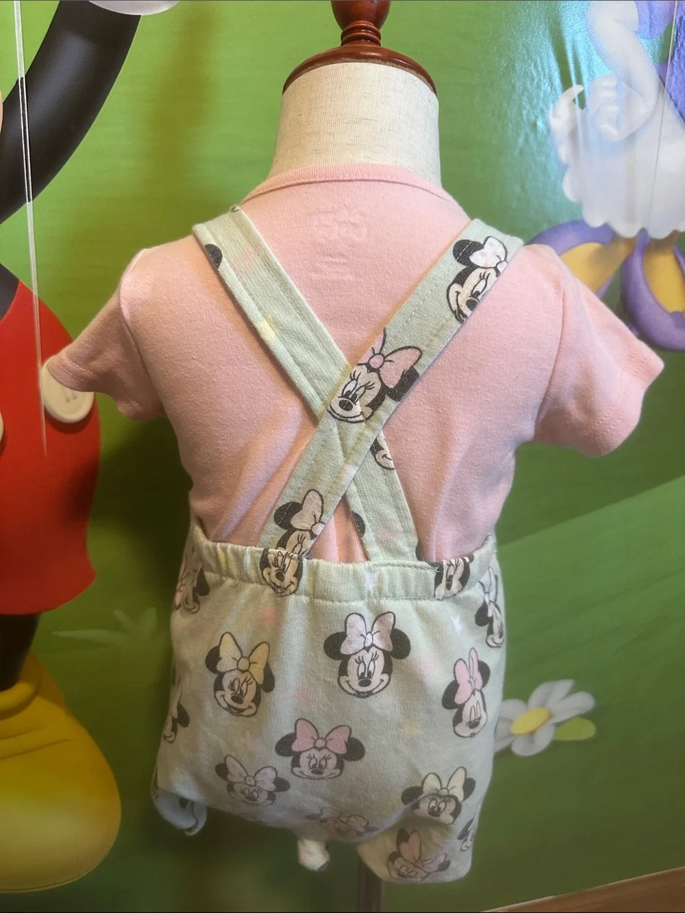 Disney Girls Pink Tee with Mint Minnie Mouse Overall Dress
